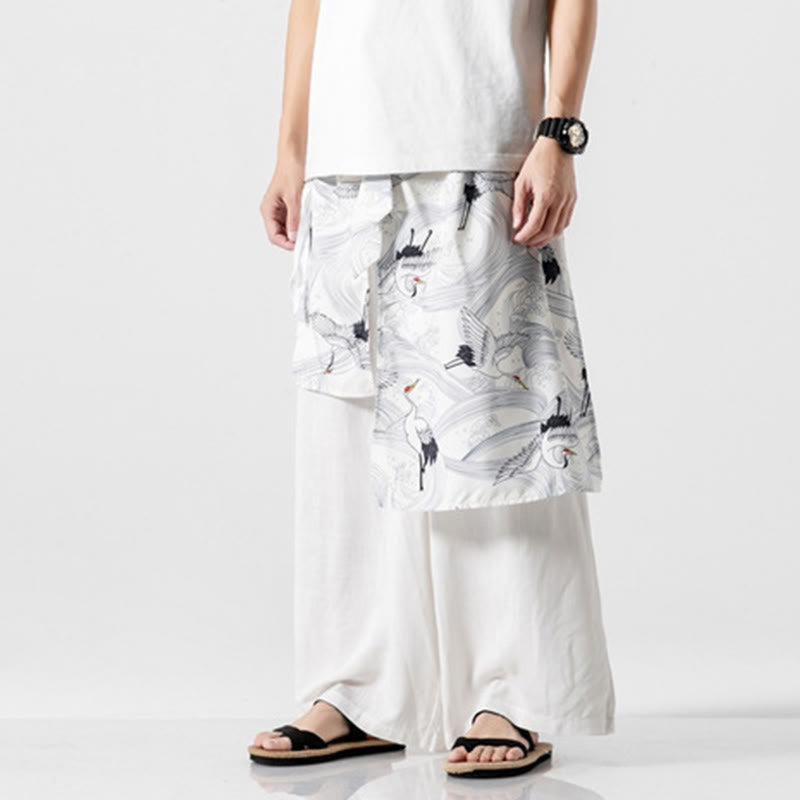 Buddha Stones Pantalones anchos de algodón con diseño de grúa voladora de verano para hombre con bolsillos - image 41