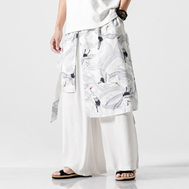 Buddha Stones Pantalones anchos de algodón con diseño de grúa voladora de verano para hombre con bolsillos - image 47