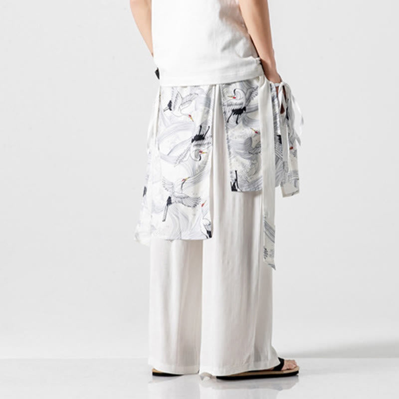 Buddha Stones Pantalones anchos de algodón con diseño de grúa voladora de verano para hombre con bolsillos - image 42