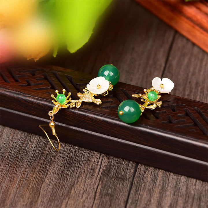 Buddha Stones Pendientes colgantes con cuentas de ágata verde y flor blanca con forma de pájaro - image 2