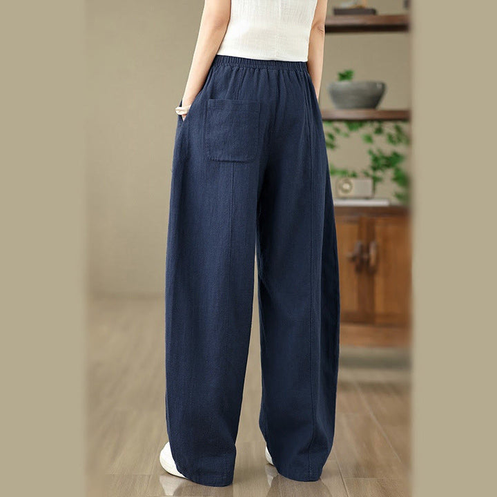 Buddha Stones Pantalones rectos de lino y algodón de color liso para mujer con bolsillos - image 18