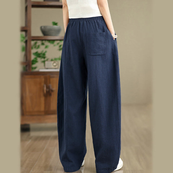 Buddha Stones Pantalones rectos de lino y algodón de color liso para mujer con bolsillos - image 21