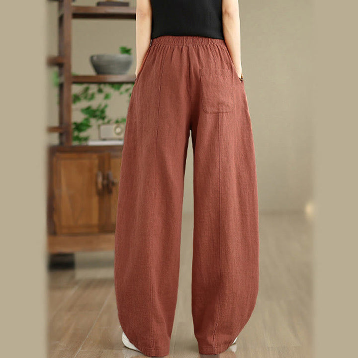 Buddha Stones Pantalones rectos de lino y algodón de color liso para mujer con bolsillos - image 10