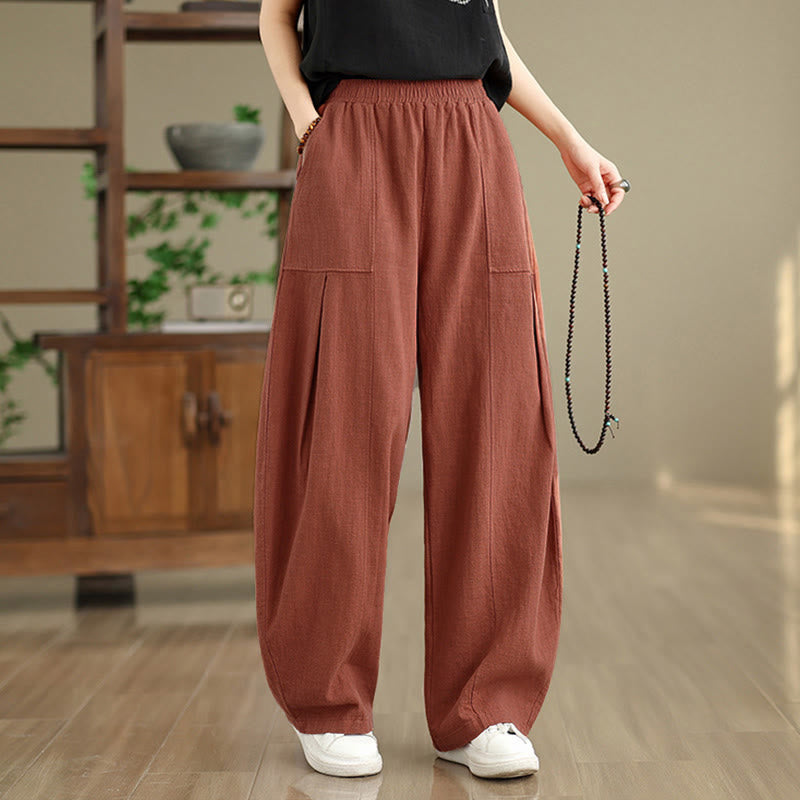 Buddha Stones Pantalones rectos de lino y algodón de color liso para mujer con bolsillos - image 12