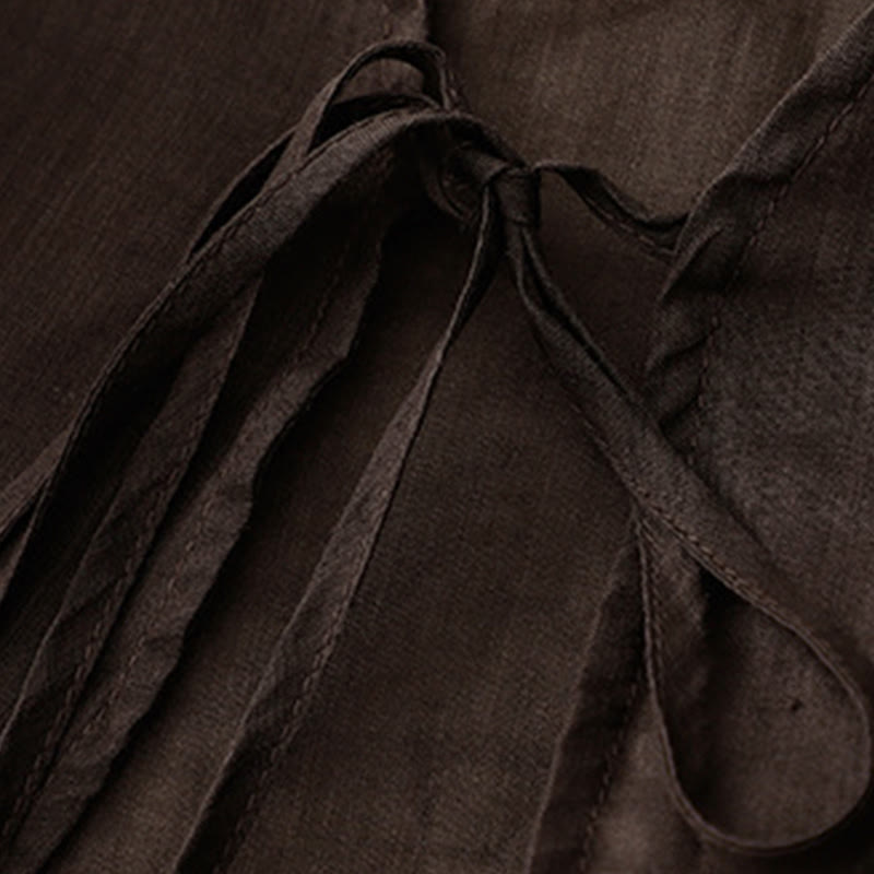 Buddha Stones Kimono de verano liso de manga larga con cordones y parte delantera abierta para mujer - image 16