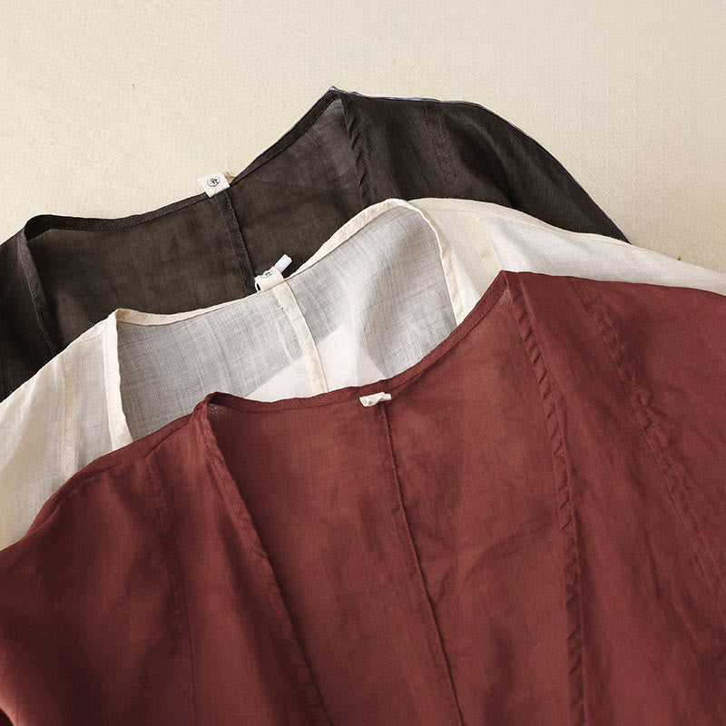 Buddha Stones Kimono de verano liso de manga larga con cordones y parte delantera abierta para mujer - image 19