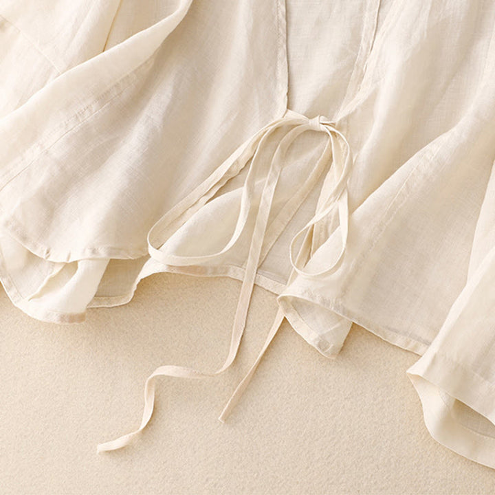 Buddha Stones Kimono de verano liso de manga larga con cordones y parte delantera abierta para mujer - image 8