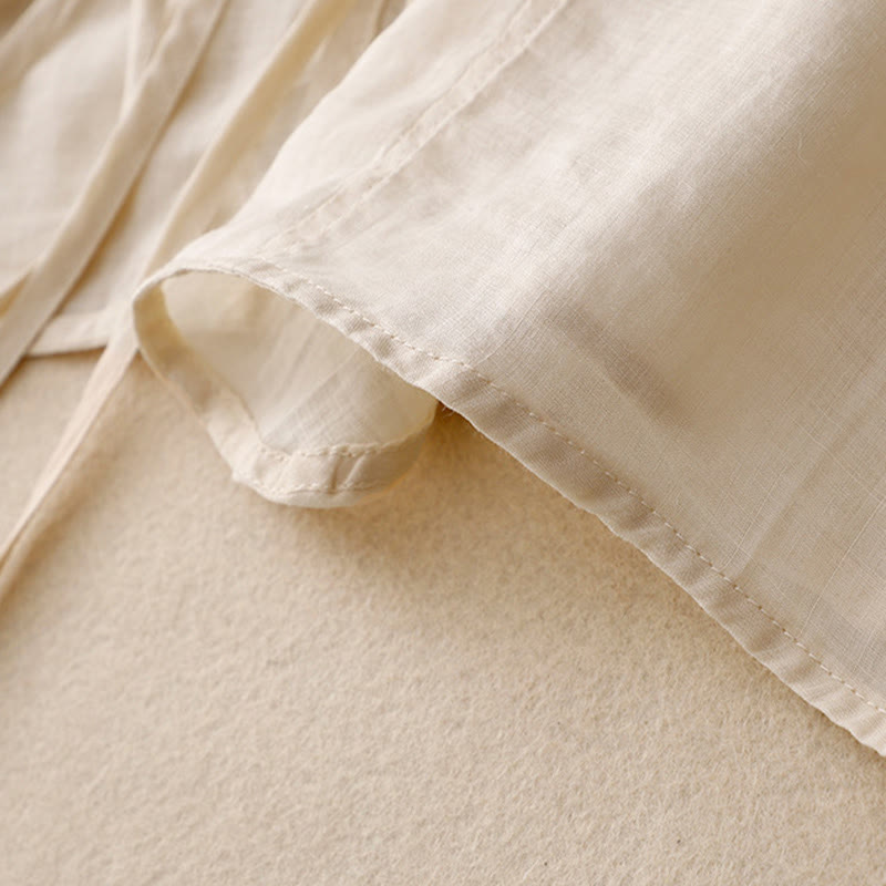 Buddha Stones Kimono de verano liso de manga larga con cordones y parte delantera abierta para mujer - image 10