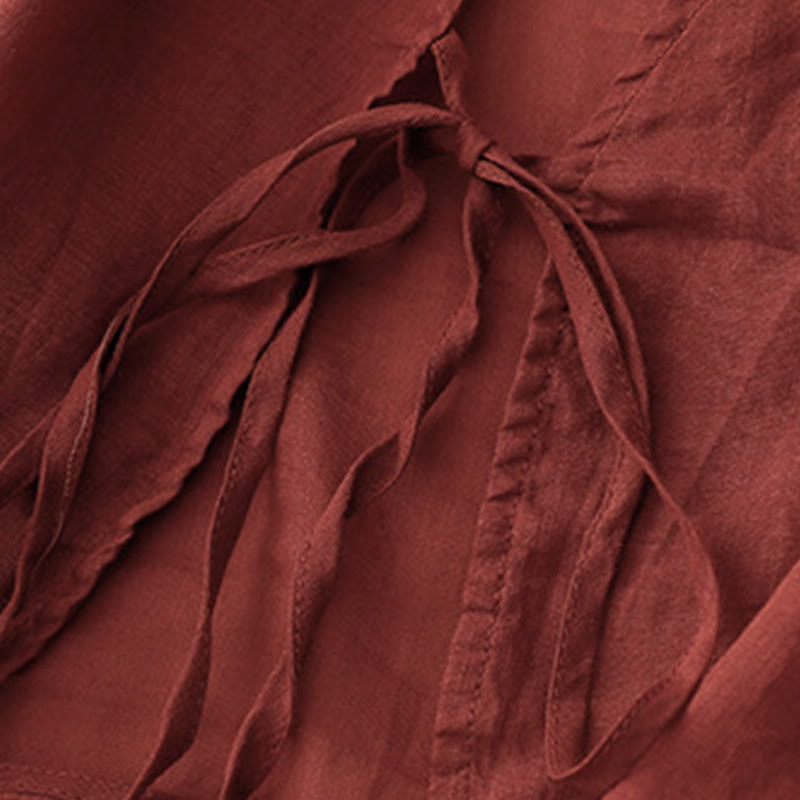 Buddha Stones Kimono de verano liso de manga larga con cordones y parte delantera abierta para mujer - image 3