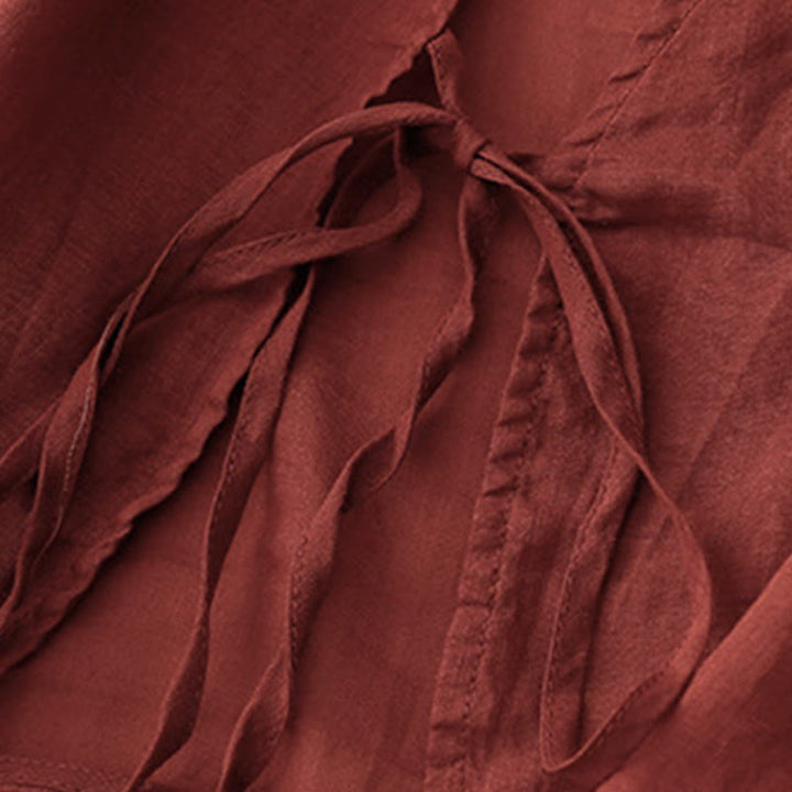 Buddha Stones Kimono de verano liso de manga larga con cordones y parte delantera abierta para mujer - image 3