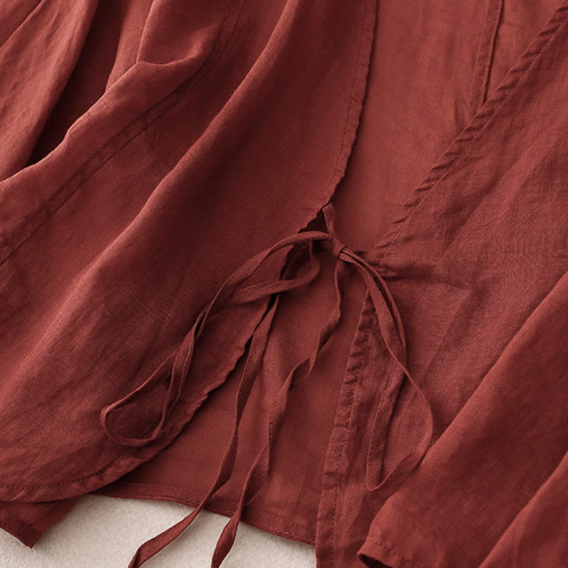 Buddha Stones Kimono de verano liso de manga larga con cordones y parte delantera abierta para mujer - image 2