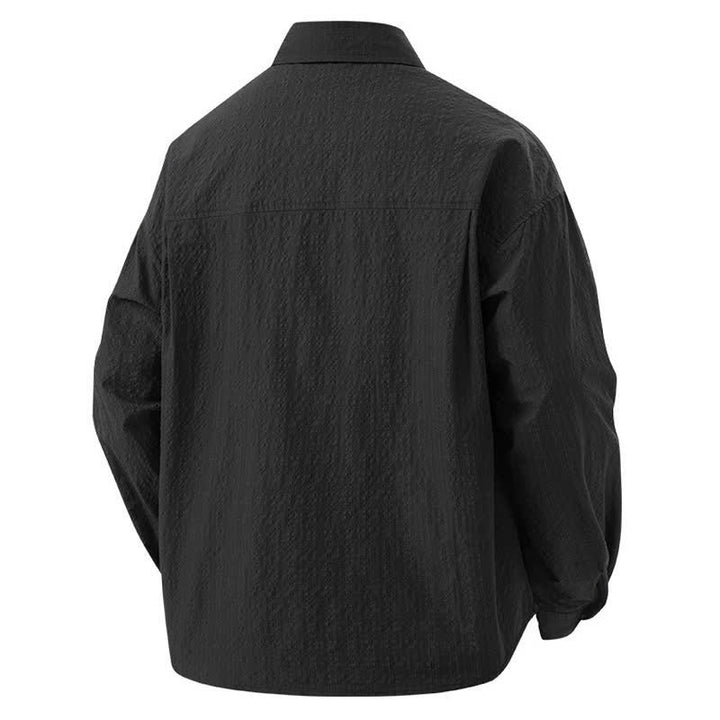 Buddha Stones Camisas de manga larga con solapa y botones para hombre, de color liso, texturizadas y con bolsillo, para primavera - image 2