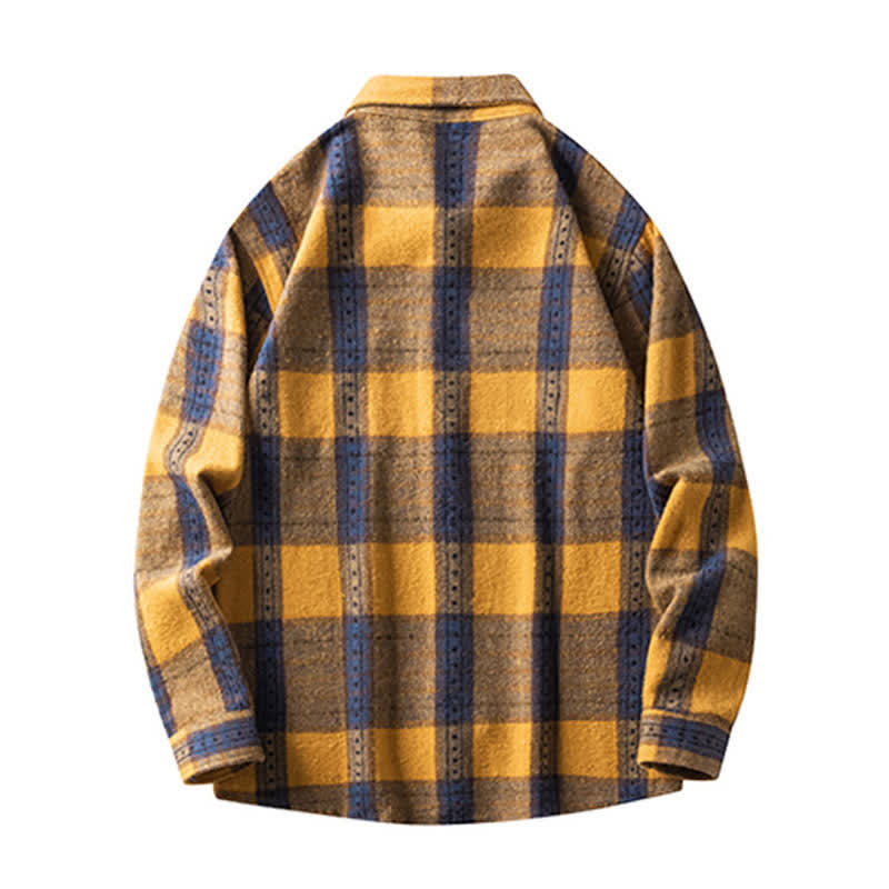 Buddha Stones Camisas de manga larga de algodón para hombre con botones a cuadros multicolor y bolsillo Commute - image 17