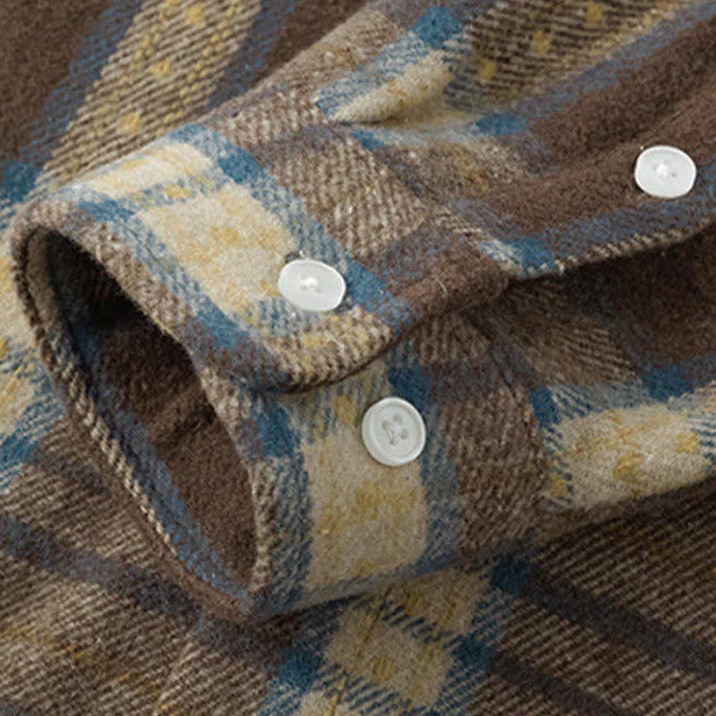 Buddha Stones Camisas de manga larga de algodón para hombre con botones a cuadros multicolor y bolsillo Commute - image 14