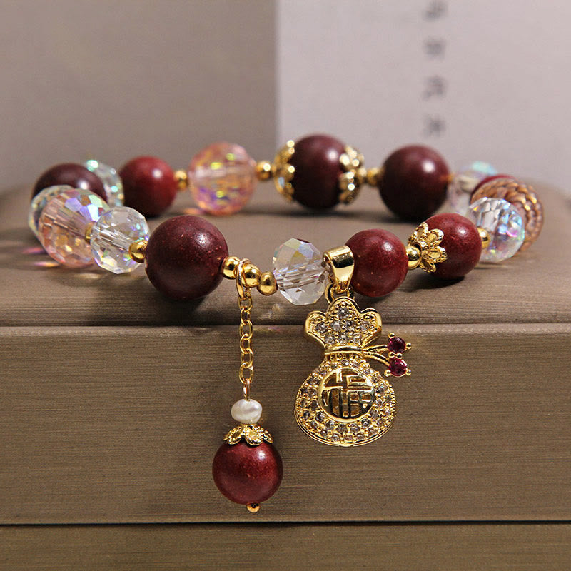 Buddha Stones Pulsera protectora con amuleto de la suerte y la bolsa de dinero de madera de sándalo Fu - Personaje Fu (circunferencia de la muñeca 14-16 cm) - image 0
