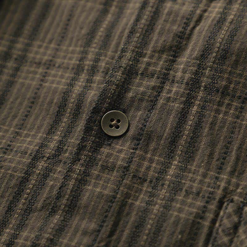 Buddha Stones Camisas de manga larga de algodón para hombre con estampado de cuadros bordados y bolsillo para el viaje de otoño - image 10