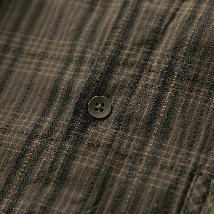 Buddha Stones Camisas de manga larga de algodón para hombre con estampado de cuadros bordados y bolsillo para el viaje de otoño - image 10