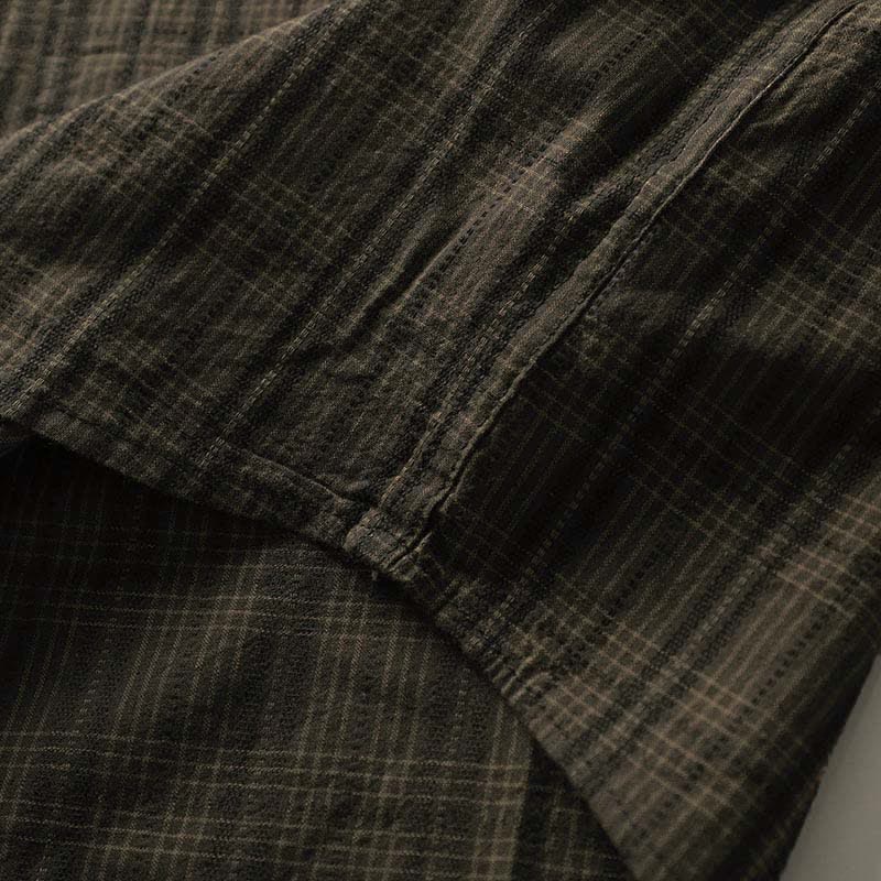 Buddha Stones Camisas de manga larga de algodón para hombre con estampado de cuadros bordados y bolsillo para el viaje de otoño - image 11