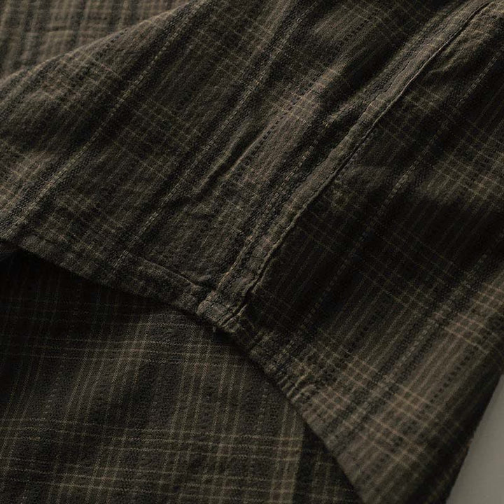 Buddha Stones Camisas de manga larga de algodón para hombre con estampado de cuadros bordados y bolsillo para el viaje de otoño - image 11