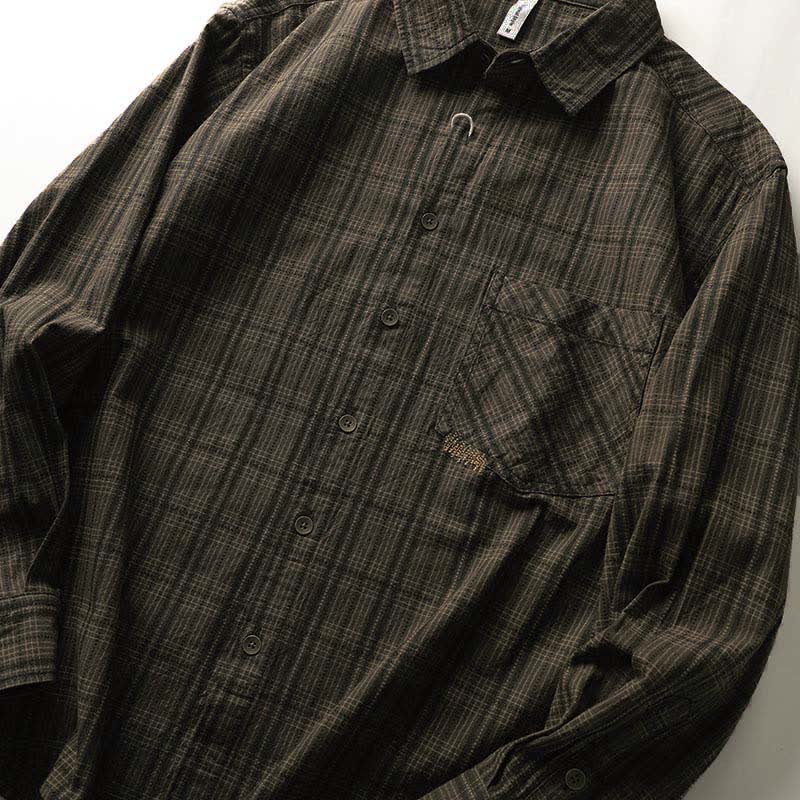 Buddha Stones Camisas de manga larga de algodón para hombre con estampado de cuadros bordados y bolsillo para el viaje de otoño - image 7