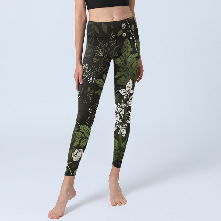 Buddha Stones Leggings de yoga para mujer con estampado retro de flores y hojas - image 5