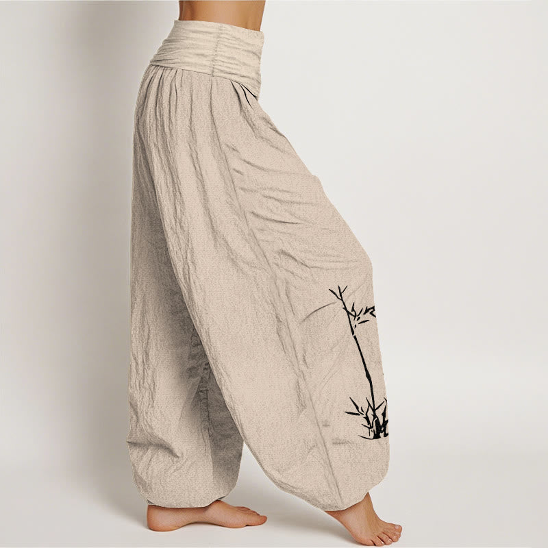 Buddha Stones Pantalones harén de algodón puro con estampado de mariposas de bambú para mujer, cintura elástica - image 13