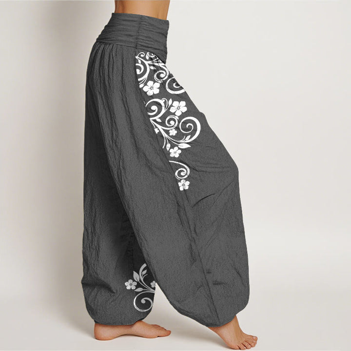 Buddha Stones Pantalones harén de algodón puro con cintura elástica y estampado floral para mujer - image 10