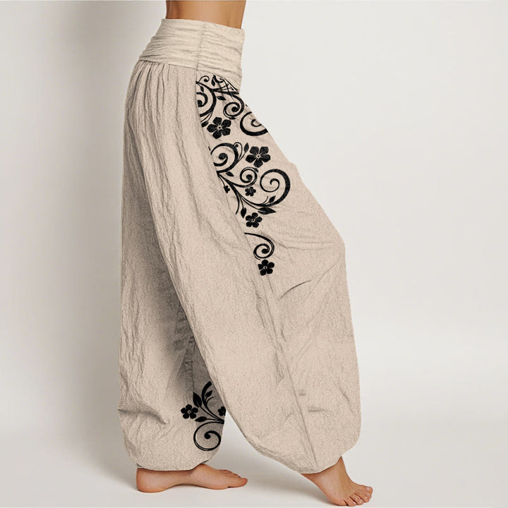 Buddha Stones Pantalones harén de algodón puro con cintura elástica y estampado floral para mujer - image 13