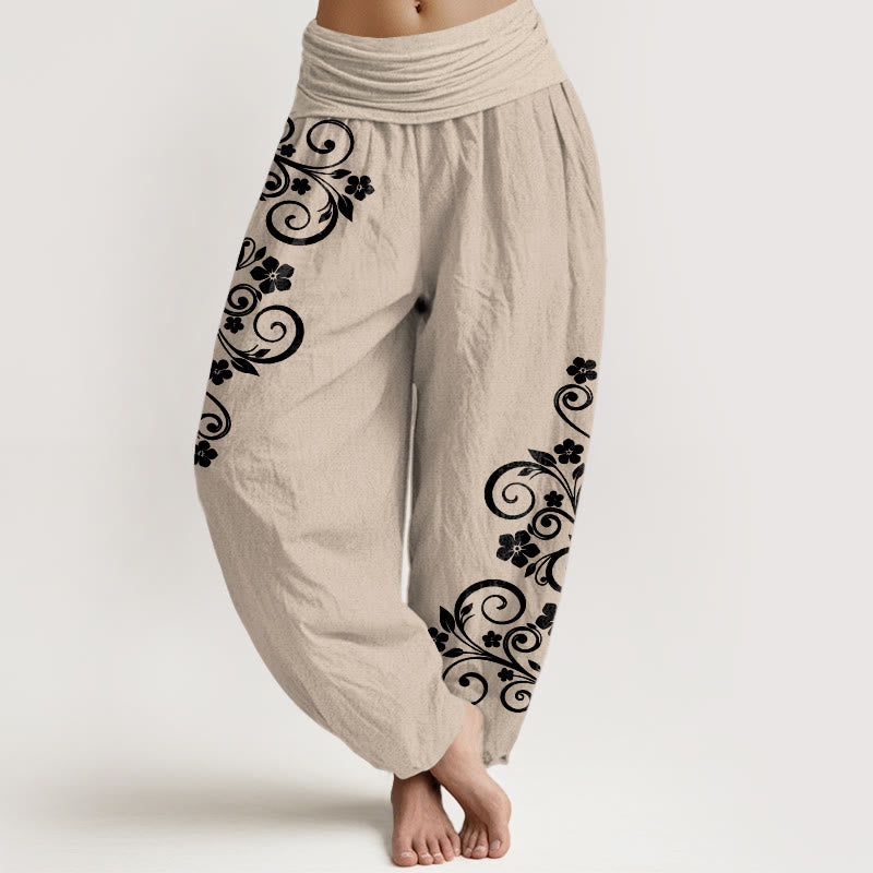 Buddha Stones Pantalones harén de algodón puro con cintura elástica y estampado floral para mujer - Broncearse - US16，UK/AU20，EU48 (3XL) - image 11