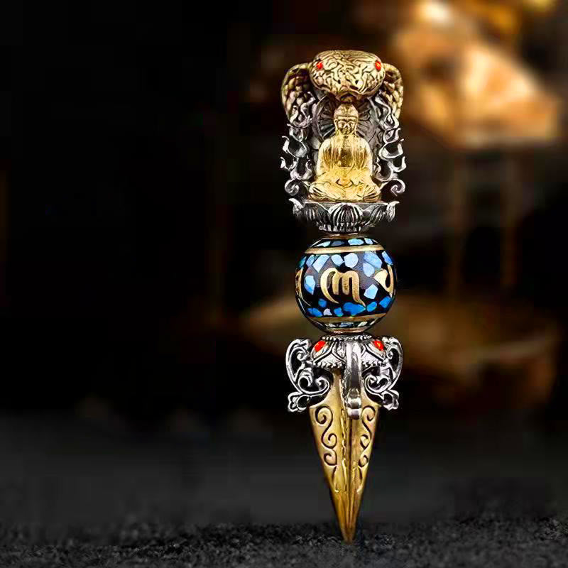 Buddha Stones tibetano Om Mani Padme Hum Buda riqueza rotación collar Vajra colgante - Colgante y cuerda negra - image 0