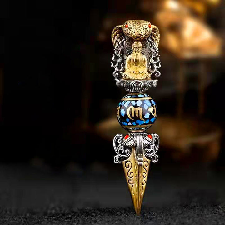 Buddha Stones tibetano Om Mani Padme Hum Buda riqueza rotación collar Vajra colgante - Colgante y cuerda negra - image 0