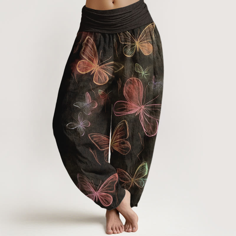 Buddha Stones Pantalones harén de algodón con cintura elástica y estampado de mariposas para mujer - Marrón silla de montar - US16，UK/AU20，EU48 (3XL) - image 5