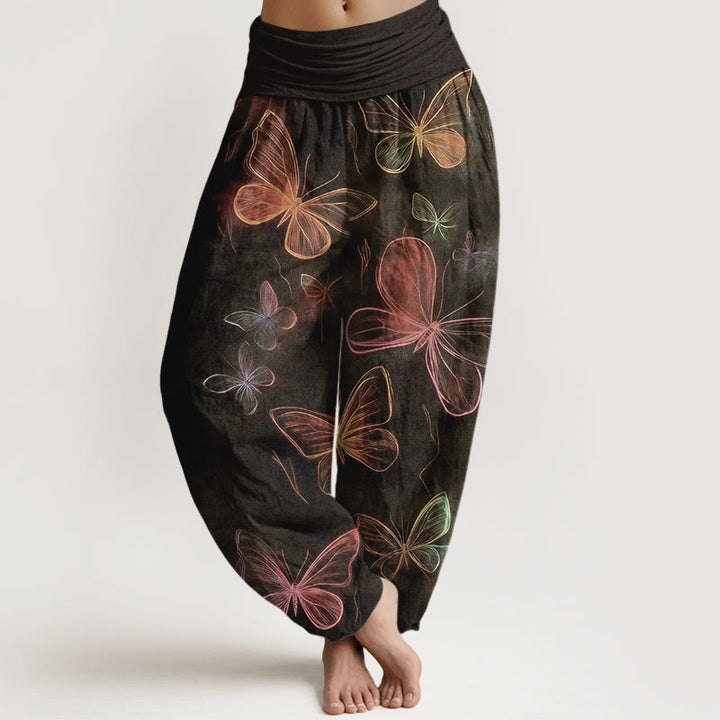 Buddha Stones Pantalones harén de algodón con cintura elástica y estampado de mariposas para mujer - Marrón silla de montar - US16，UK/AU20，EU48 (3XL) - image 5