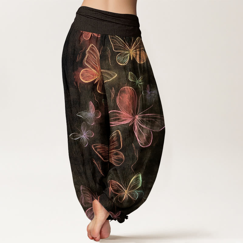 Buddha Stones Pantalones harén de algodón con cintura elástica y estampado de mariposas para mujer - image 6