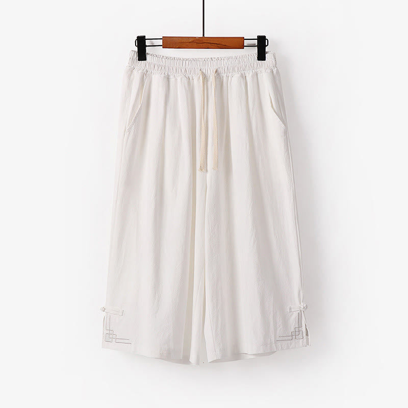 Buddha Stones Pantalones capri de lino y algodón para hombre, de pierna ancha, con bolsillos y diseño sencillo con cordón ajustable - Blanco - US/UK/AU54, EU64 (9XL) - image 10