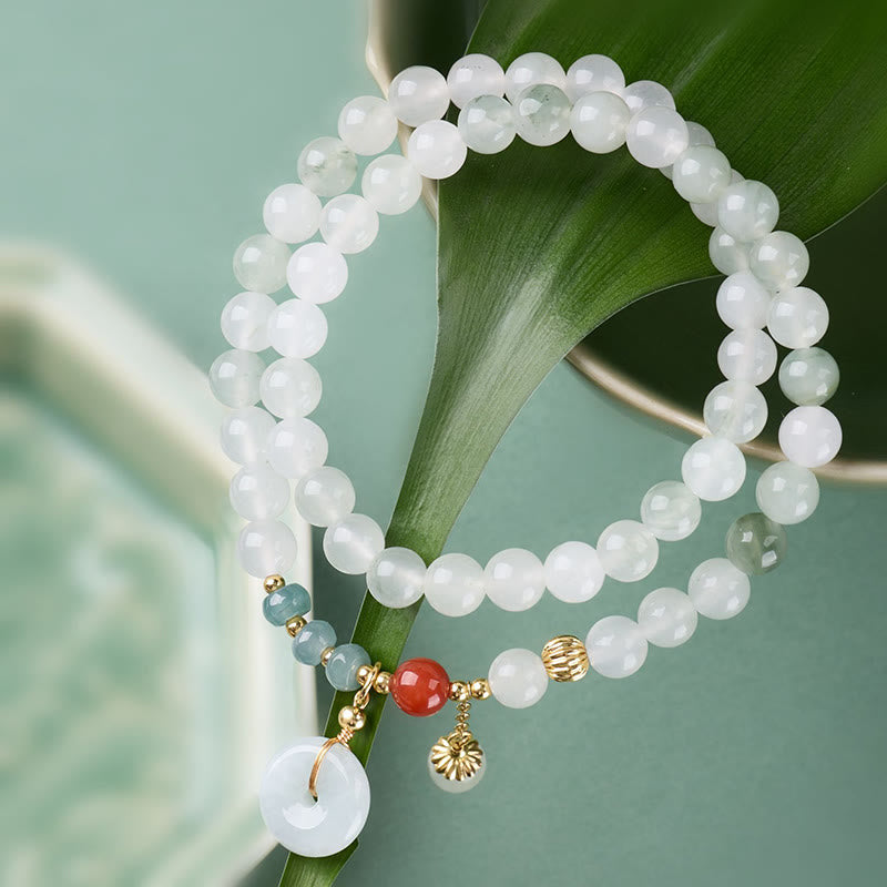 Buddha Stones Pulsera de doble vuelta con hebilla de jade y abundancia de la suerte - image 1