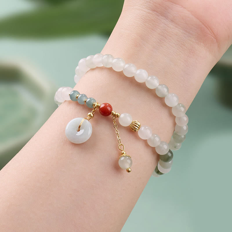 Buddha Stones Pulsera de doble vuelta con hebilla de jade y abundancia de la suerte - image 2