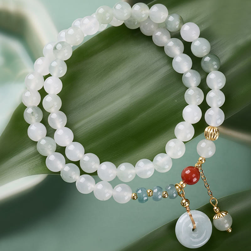 Buddha Stones Pulsera de doble vuelta con hebilla de jade y abundancia de la suerte - Hebilla de Jade de la Paz (Circunferencia de la muñeca: 15-16 cm) - image 0