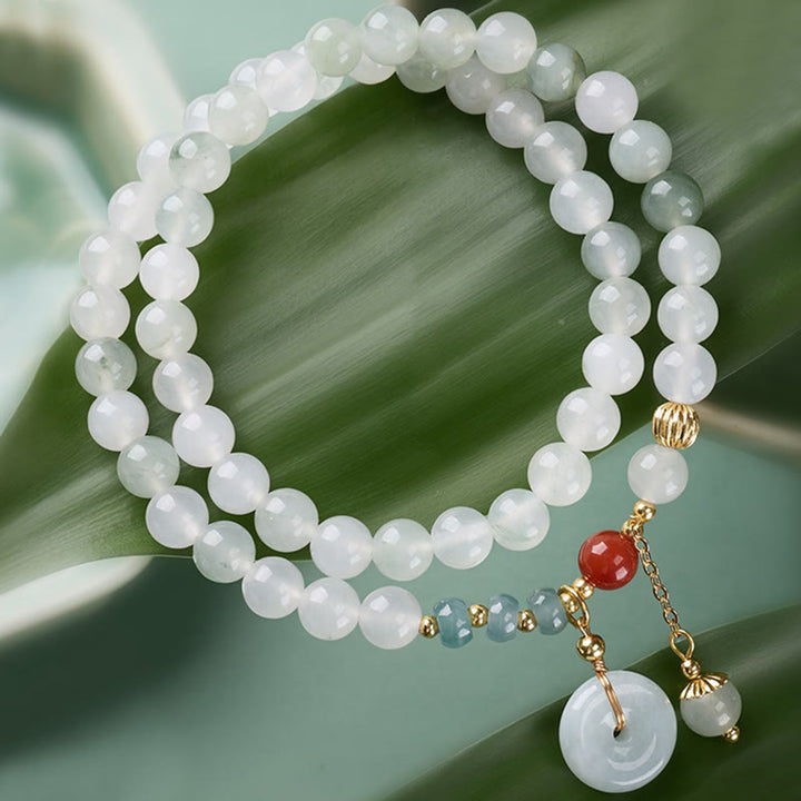 Buddha Stones Pulsera de doble vuelta con hebilla de jade y abundancia de la suerte - Hebilla de Jade de la Paz (Circunferencia de la muñeca: 15-16 cm) - image 0