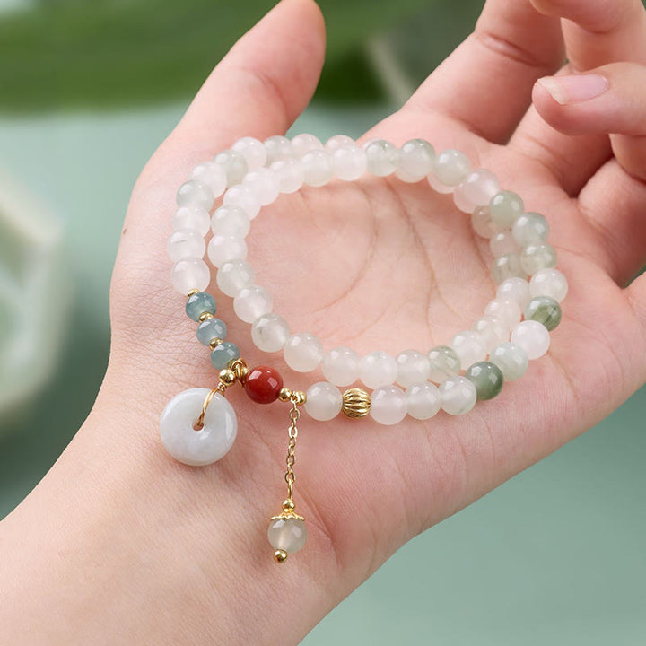 Buddha Stones Pulsera de doble vuelta con hebilla de jade y abundancia de la suerte - image 3