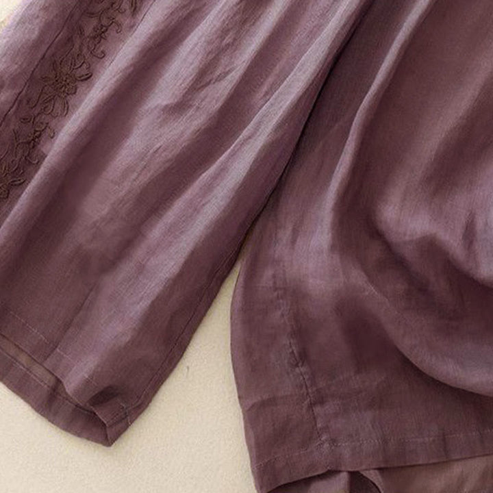 Pantalones anchos para mujer con diseño de Buddha Stones bordadas en el lateral, de largo 7-8, con bolsillos - image 4