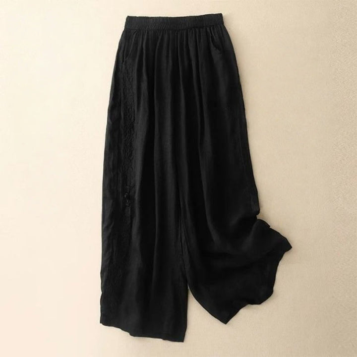 Pantalones anchos para mujer con diseño de Buddha Stones bordadas en el lateral, de largo 7-8, con bolsillos - Negro - US12, UK/AU16, EU44 (3XL) - image 13