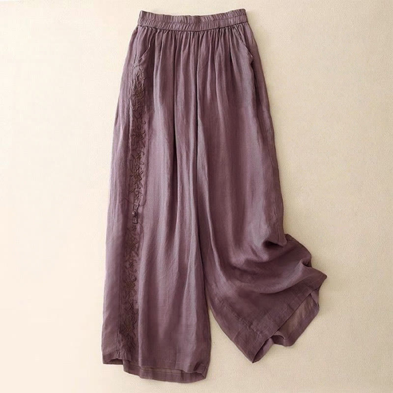 Pantalones anchos para mujer con diseño de Buddha Stones bordadas en el lateral, de largo 7-8, con bolsillos - Orquídea mediana - US12, UK/AU16, EU44 (3XL) - image 0