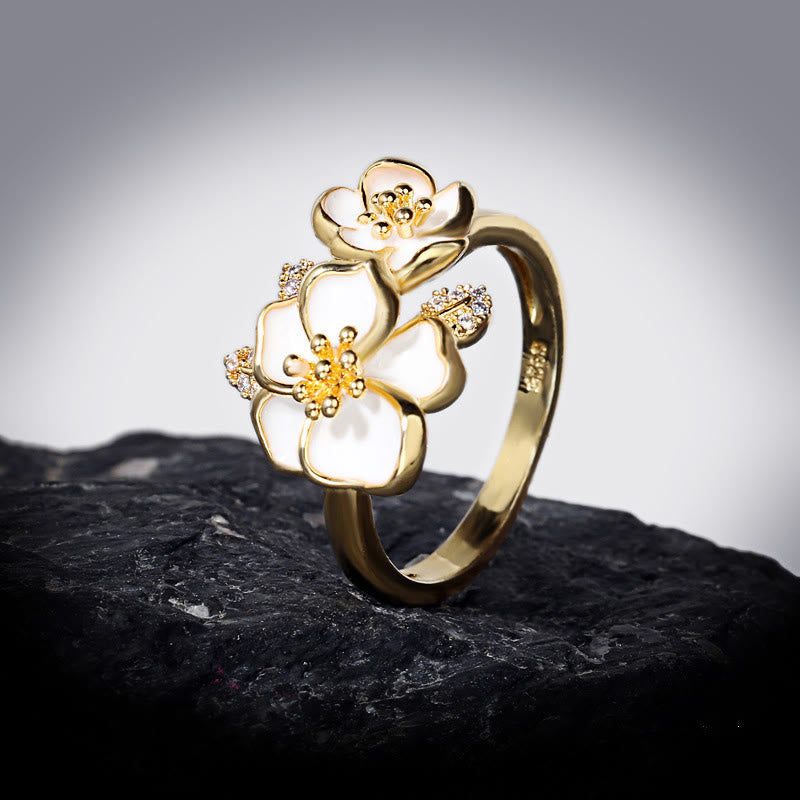 Buddha Stones Anillo de equilibrio de la suerte de cobre con margaritas - Cobre - 15,9 mm - image 0