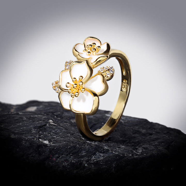 Buddha Stones Anillo de equilibrio de la suerte de cobre con margaritas - Cobre - 15,9 mm - image 0