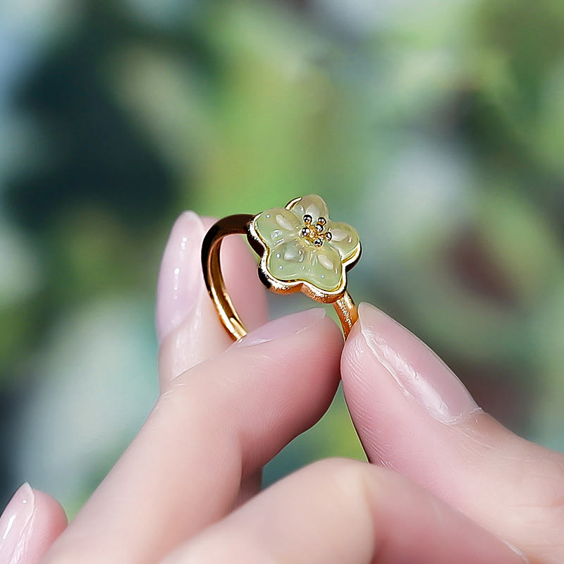 Buddha Stones Anillo de la suerte de cobre y jade hetiano con flor de ciruelo - image 7