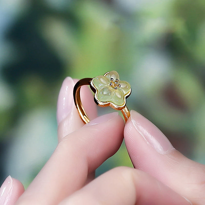 Buddha Stones Anillo de la suerte de cobre y jade hetiano con flor de ciruelo - image 7
