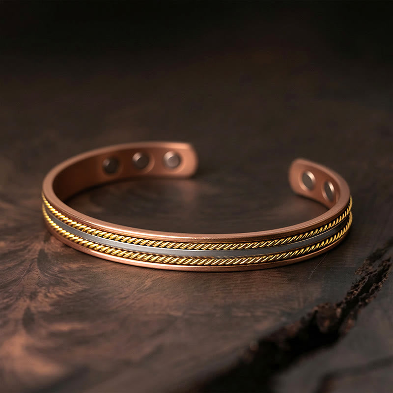 Buddha Stones Brazalete de cobre con diseño retorcido retro y abierto para la suerte y la riqueza - Pulsera (circunferencia de la muñeca: 15-18 cm) - image 0