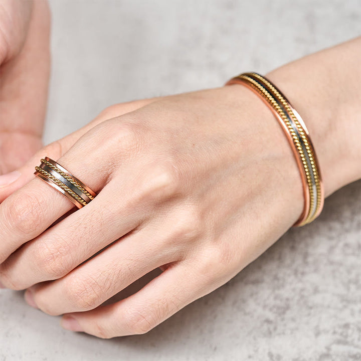 Buddha Stones Brazalete de cobre con diseño retorcido retro y abierto para la suerte y la riqueza - image 4