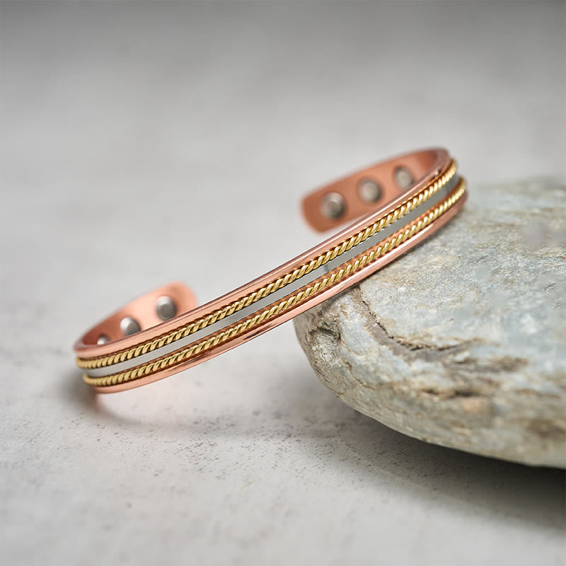 Buddha Stones Brazalete de cobre con diseño retorcido retro y abierto para la suerte y la riqueza - image 6